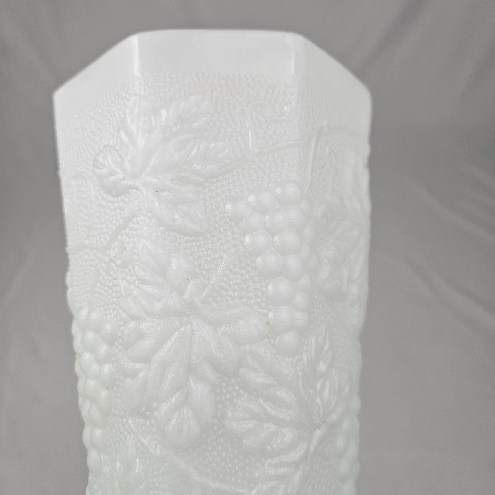 Westmorland Milk Glass Flower Vase Vintage Raised Grape Pattern